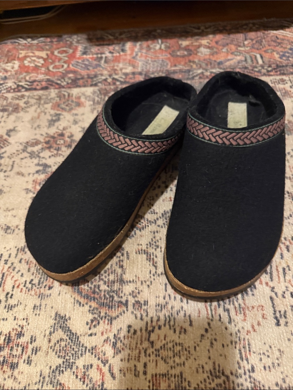 L.L. Bean Black Felt Slip-On Clog with Decorative Trim - Women's 6.5